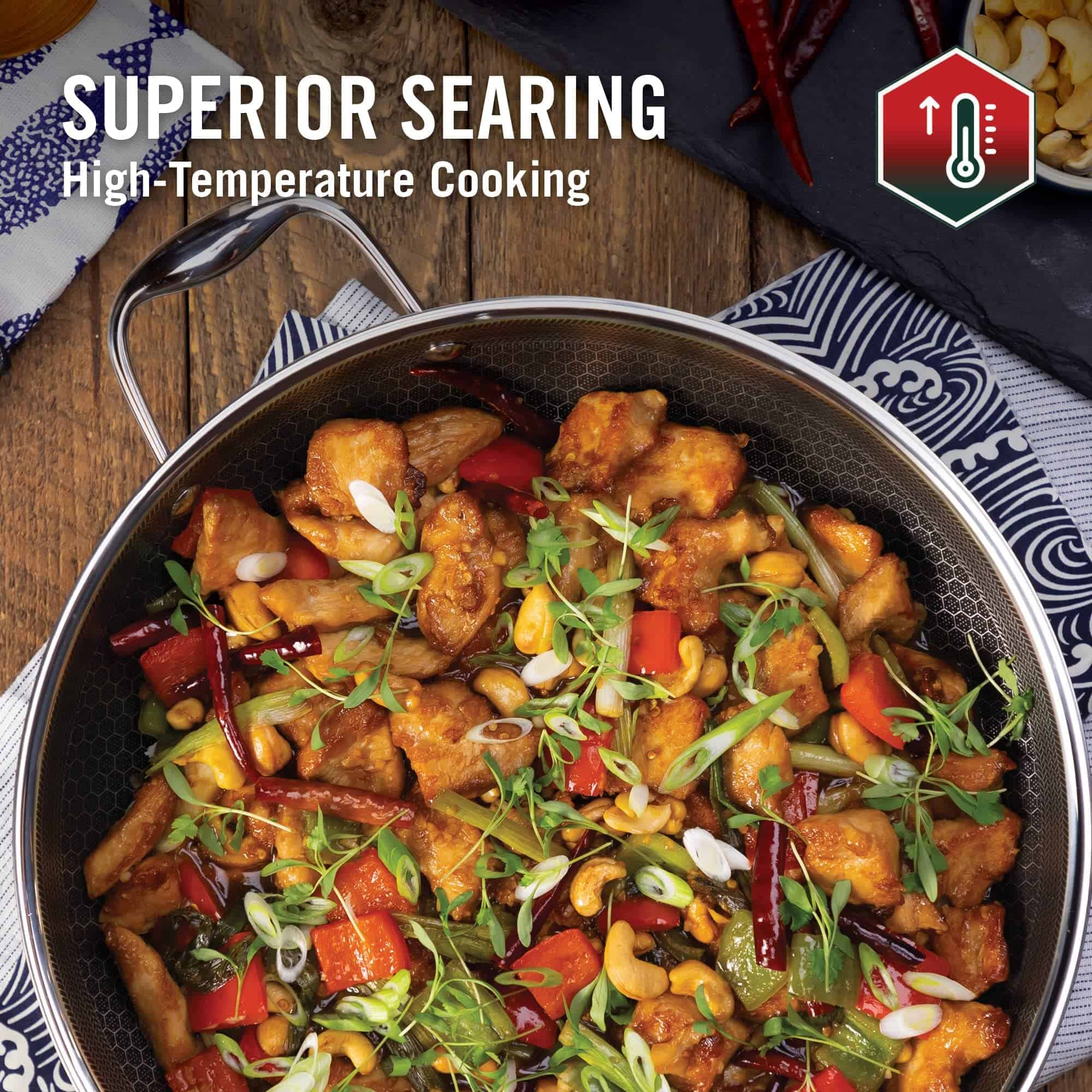 HexClad Hybrid Nonstick 12-Inch Wok, Stay-Cool Handle, Dishwasher and Oven Safe, Compatible with All Cooktops, Induction Ready