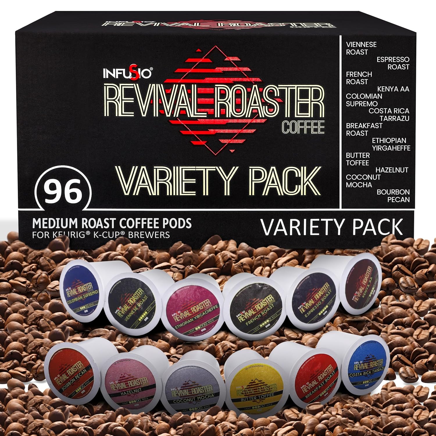 InfuSio 96 Count Coffee Variety Pack (12 amazing blends), Single Serve Coffee Pods for Keurig K Cup Brewers - Image 7