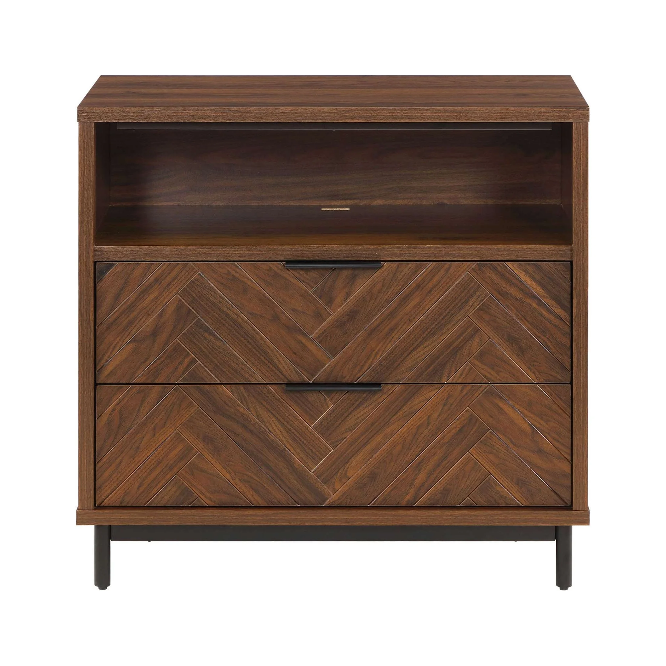 Better Homes & Gardens Wyatt Geo 2-Drawer Nightstand with USB, Walnut Finish