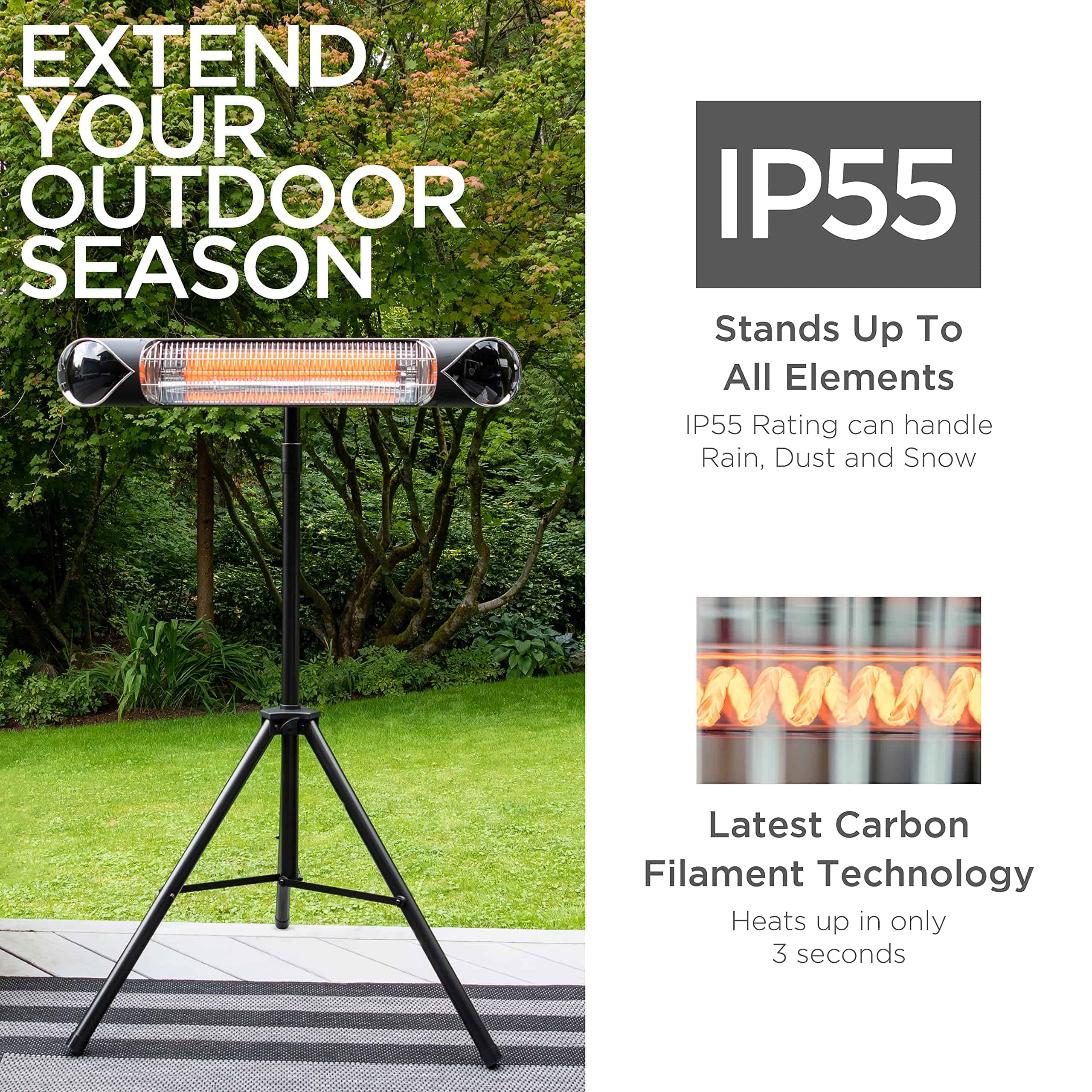 Briza Infrared Electric Patio Heater, Indoor/Outdoor Heater, Portable Wall/Garage Heater, 1500W