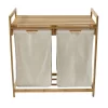 Better Homes & Gardens 35L 2-Bin Rectangular Bamboo Laundry Sorter with Removable Linen Liner, Natural Wood & Vanilla Dream