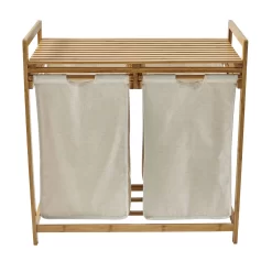 Better Homes & Gardens 35L 2-Bin Rectangular Bamboo Laundry Sorter with Removable Linen Liner, Natural Wood & Vanilla Dream