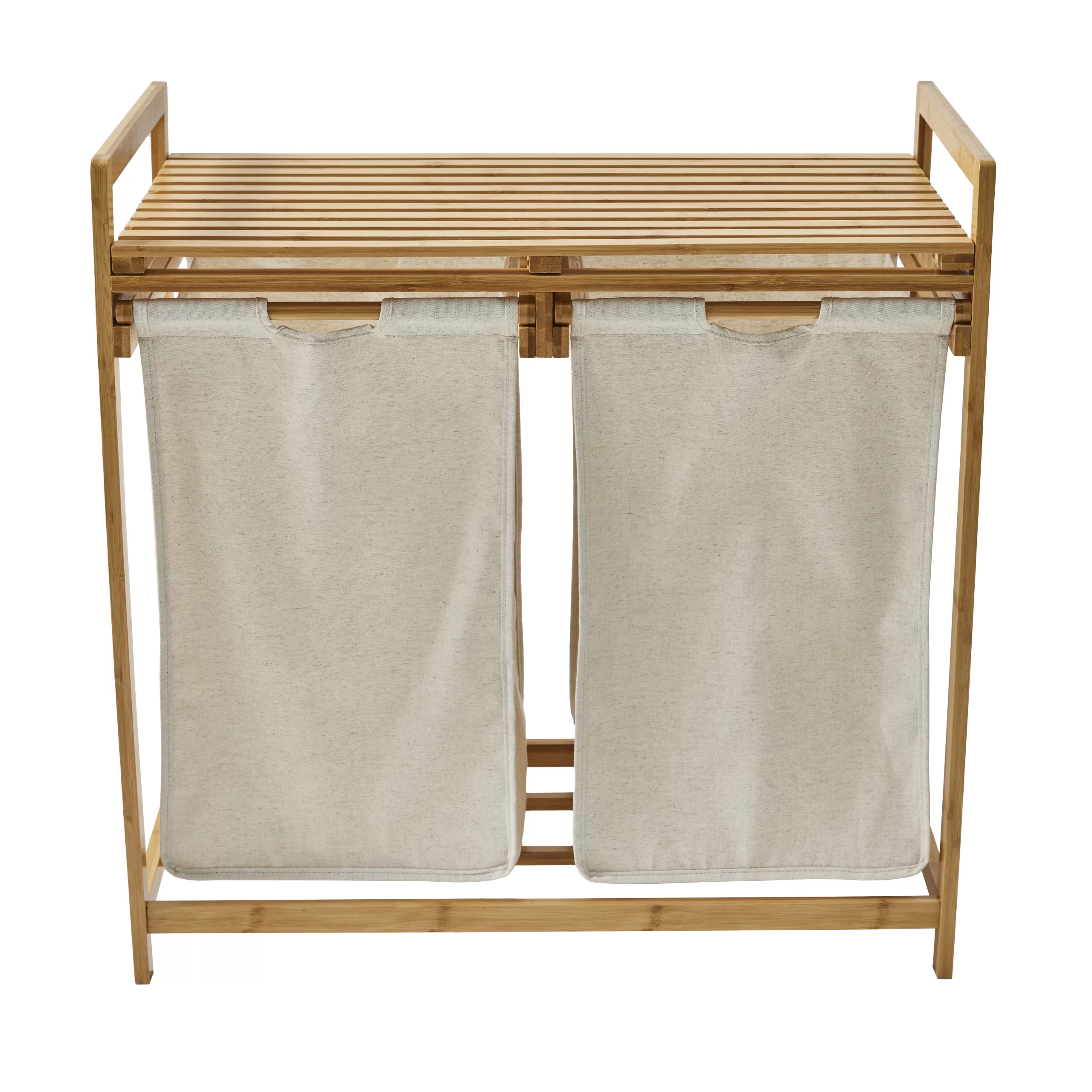 Better Homes & Gardens 35L 2-Bin Rectangular Bamboo Laundry Sorter with Removable Linen Liner, Natural Wood & Vanilla Dream