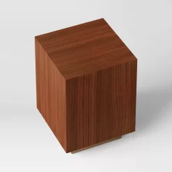 Wood and Metal Plinth Accent Table - Threshold: Modern Lacquered Iron & Veneer, No Assembly Required