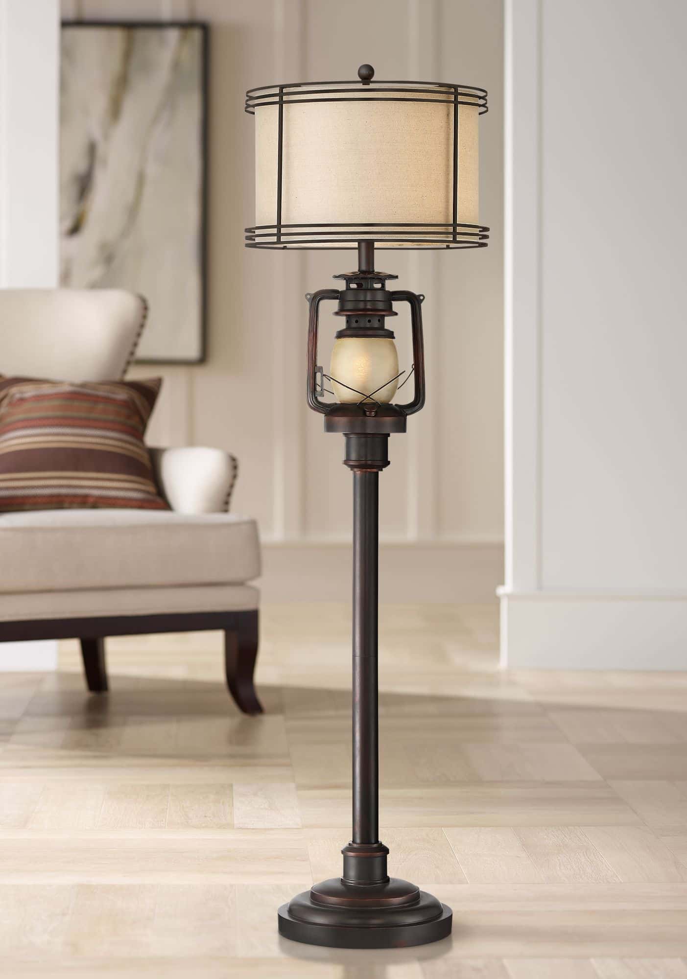 Barnes and Ivy Henson 63" Rustic Lantern Floor Lamp with Night Light
