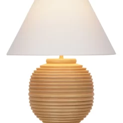 My Texas House 22" Natural Finish Ribbed Urn Table Lamp with White Empire Shade