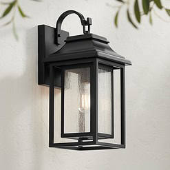 John Timberland Cecile 18 1/4" High Shiny Black Framed Box Outdoor Wall Light