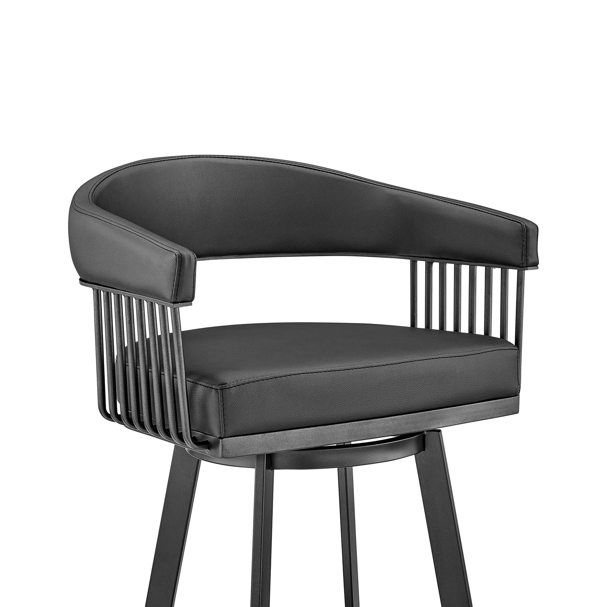 Armen Living Chelsea 25" Black Faux Leather Metal Swivel Counter Stool