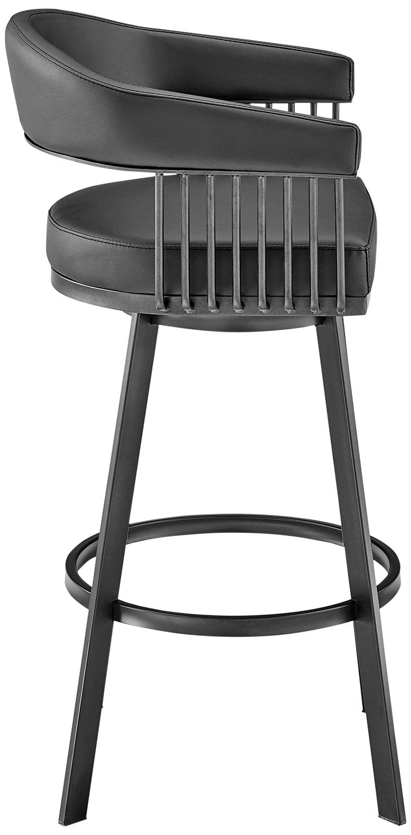 Armen Living Chelsea 25" Black Faux Leather Metal Swivel Counter Stool