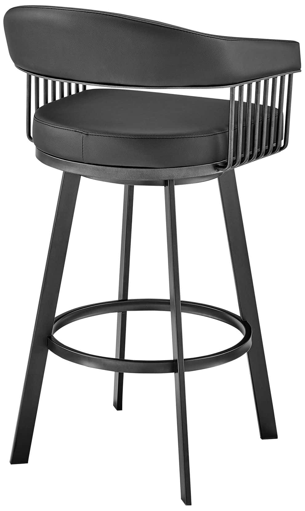 Armen Living Chelsea 25" Black Faux Leather Metal Swivel Counter Stool