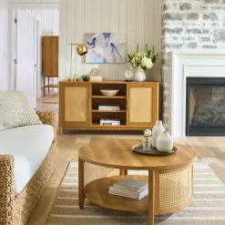 Better Homes & Gardens Springwood Caning Coffee Table, Light Honey Finish