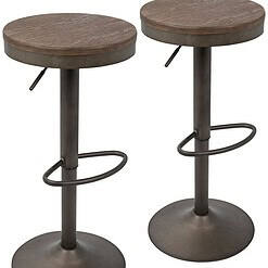 LumiSource Dakota Brown Antique Adjustable Swivel Bar Stools Set of 2