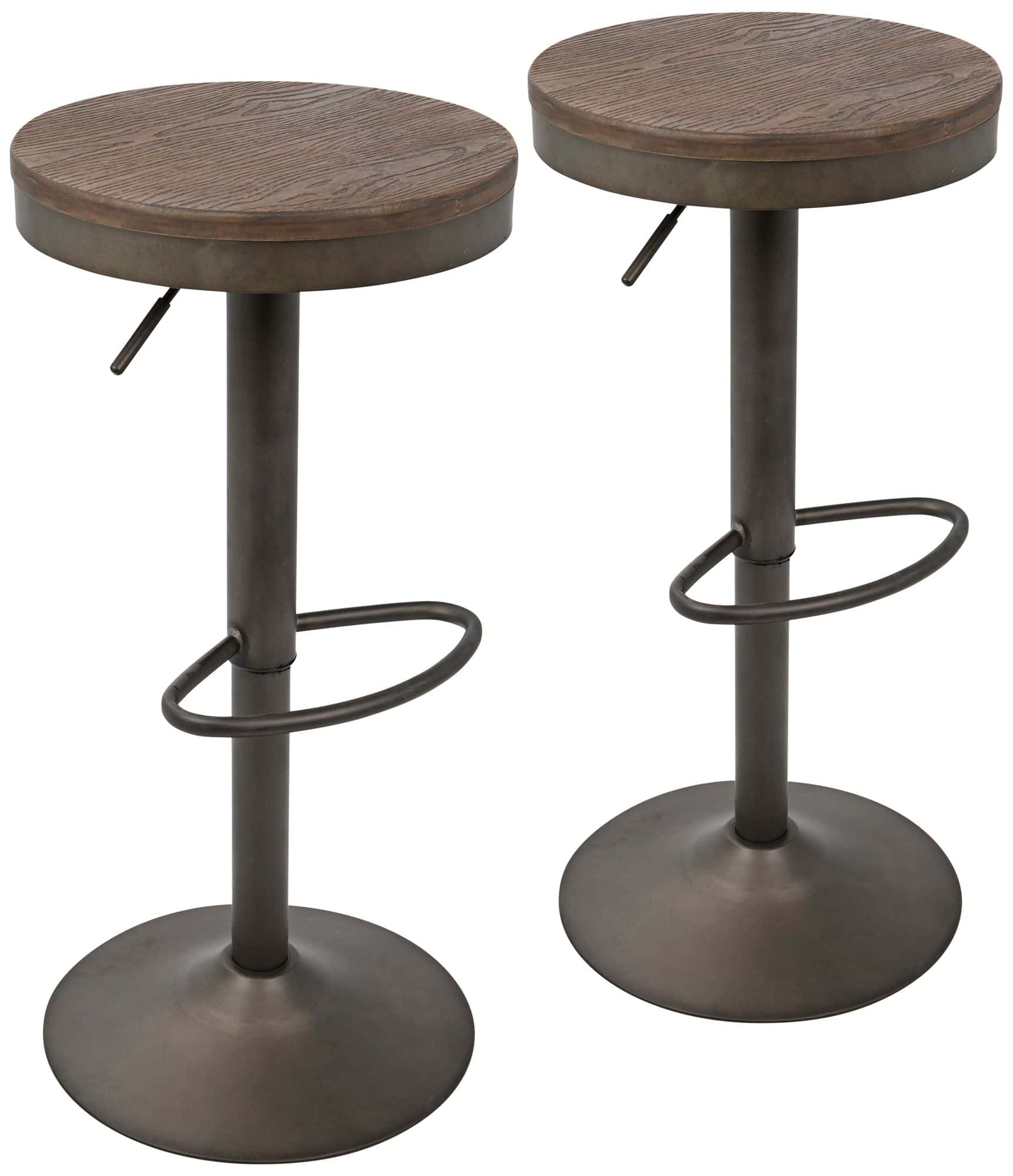 LumiSource Dakota Brown Antique Adjustable Swivel Bar Stools Set of 2