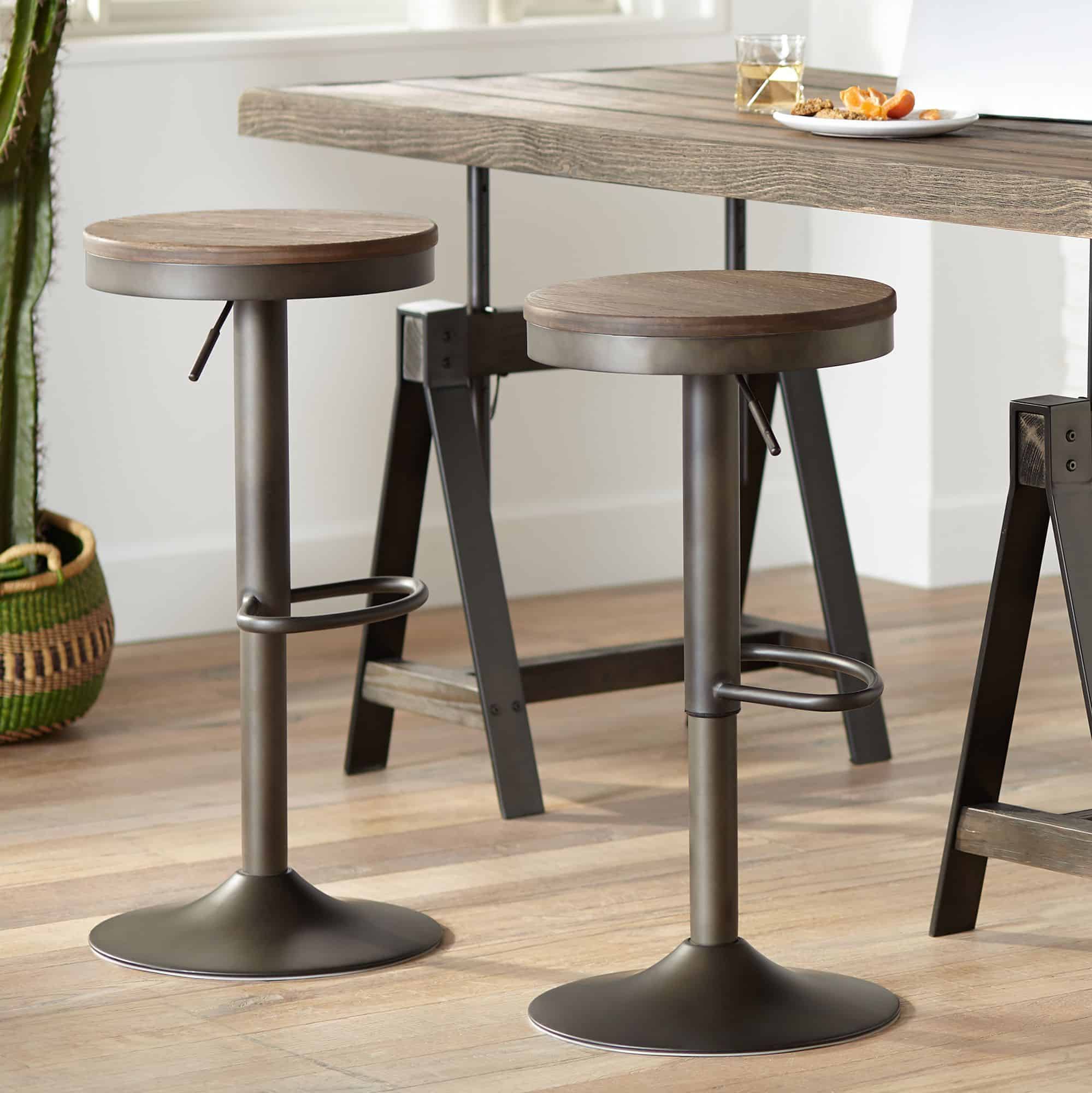 LumiSource Dakota Brown Antique Adjustable Swivel Bar Stools Set of 2