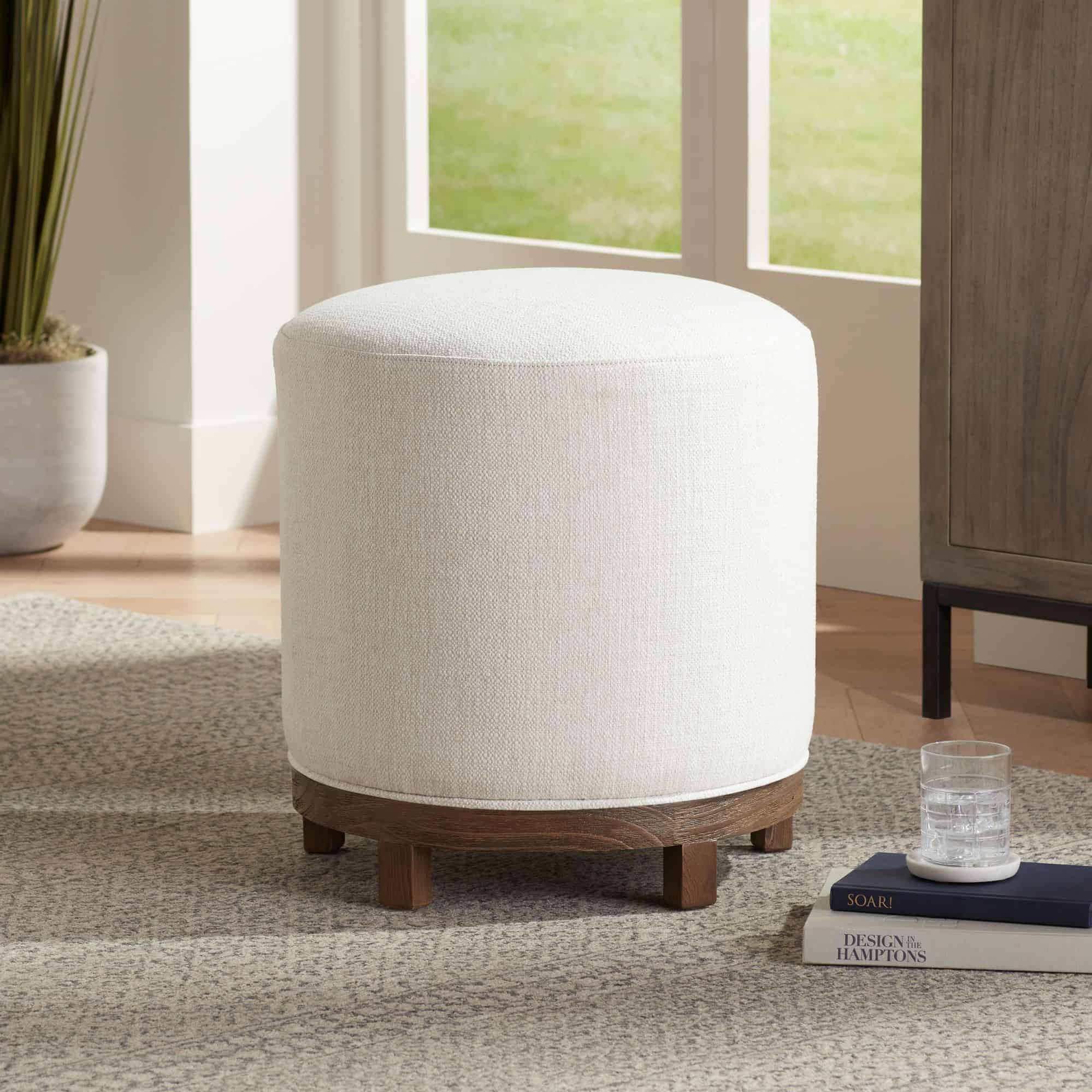 55 Downing Street Daniel 22" High Zeus Pearl Fabric Swivel Dining Stool