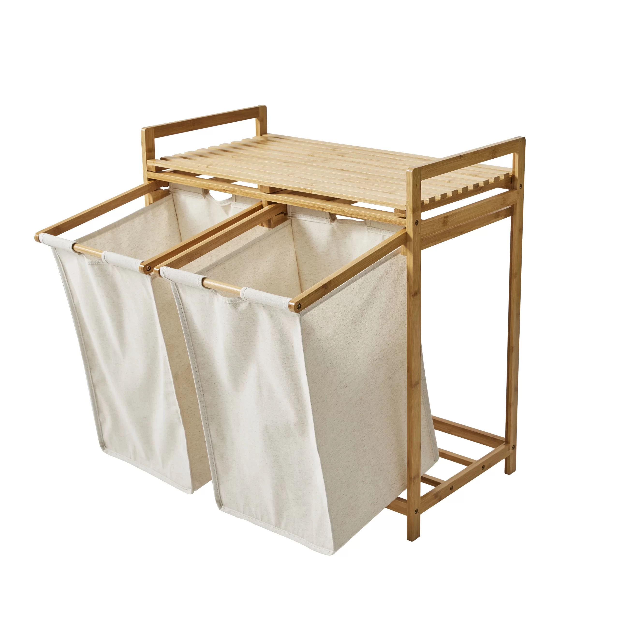 Better Homes & Gardens 35L 2-Bin Rectangular Bamboo Laundry Sorter with Removable Linen Liner, Natural Wood & Vanilla Dream