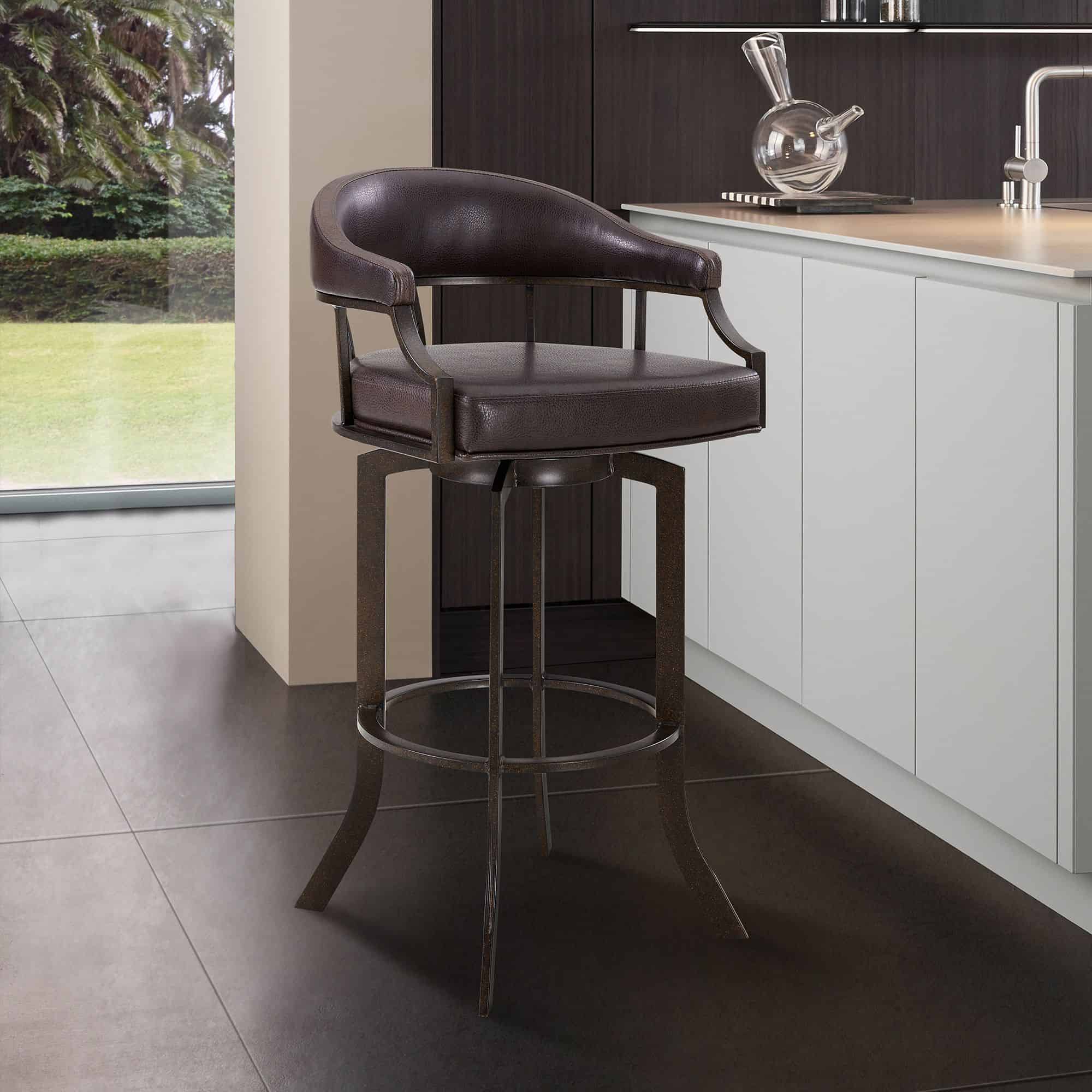 Armen Living Edy 30" Brown Faux Leather Swivel Barstool