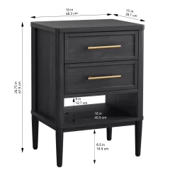 Better Homes & Gardens Oaklee 2-Drawer Nightstand for Bedroom,Charcoal Finish