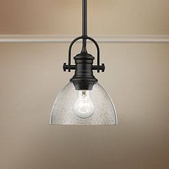 Golden Lighting Hines 7" Black and Clear Glass Mini Pendant Light