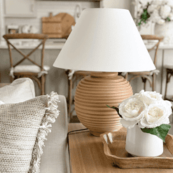 My Texas House 22" Natural Finish Ribbed Urn Table Lamp with White Empire Shade