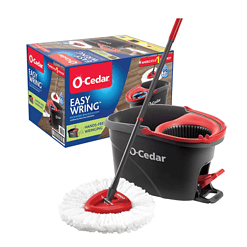 O-Cedar EasyWring Microfiber Spin Mop, Bucket Floor Cleaning System, Red, Gray