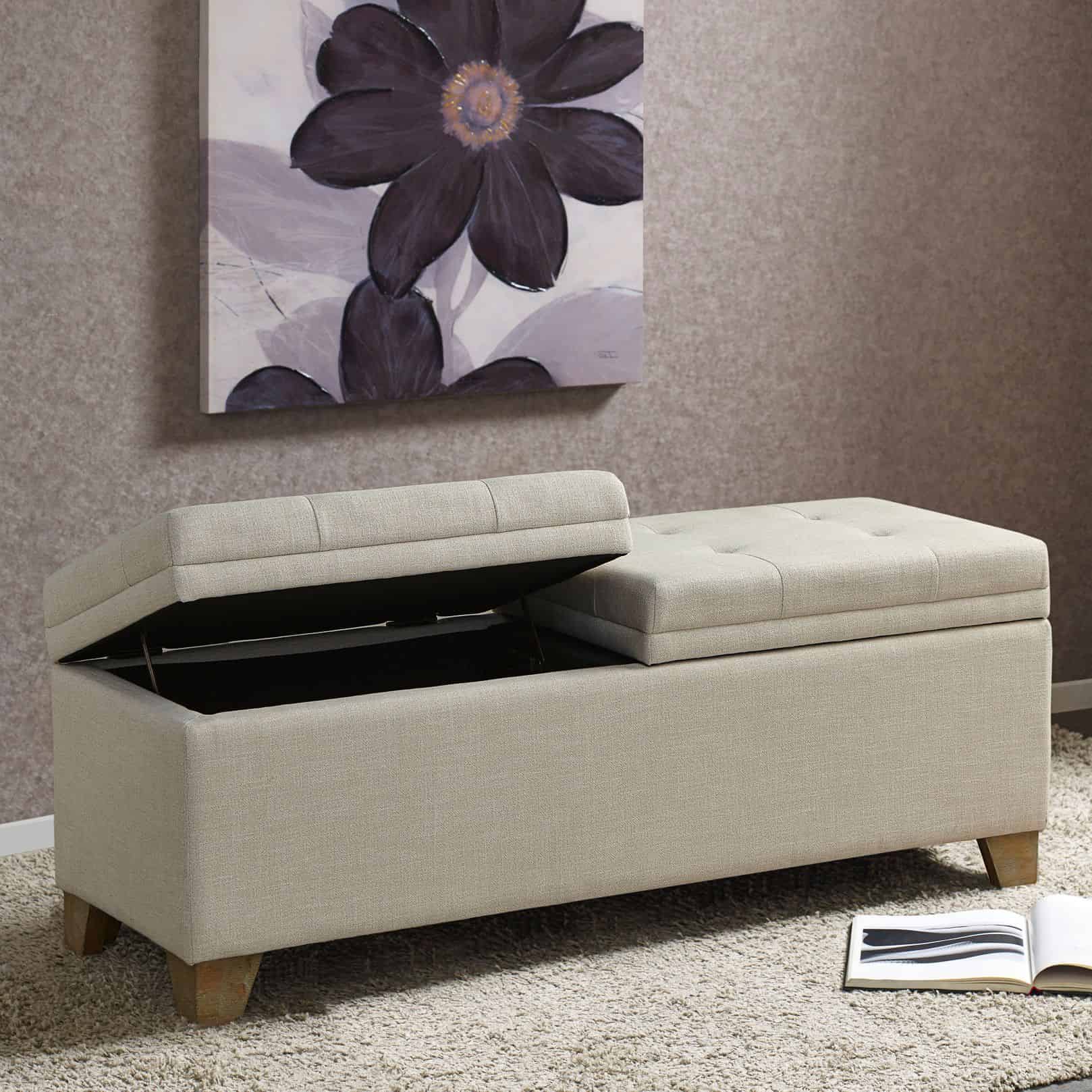 Madison Park Jaxon 52 1/2" Wide Natural Fabric Tufted Storage Bench