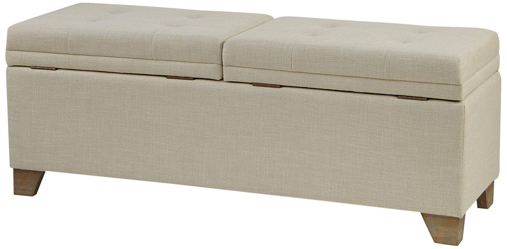 Madison Park Jaxon 52 1/2" Wide Natural Fabric Tufted Storage Bench