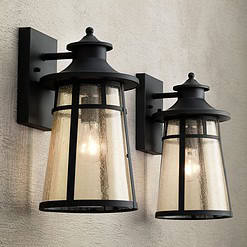 John Timberland Clement 15" Black Outdoor Wall Lantern Lights Set of 2