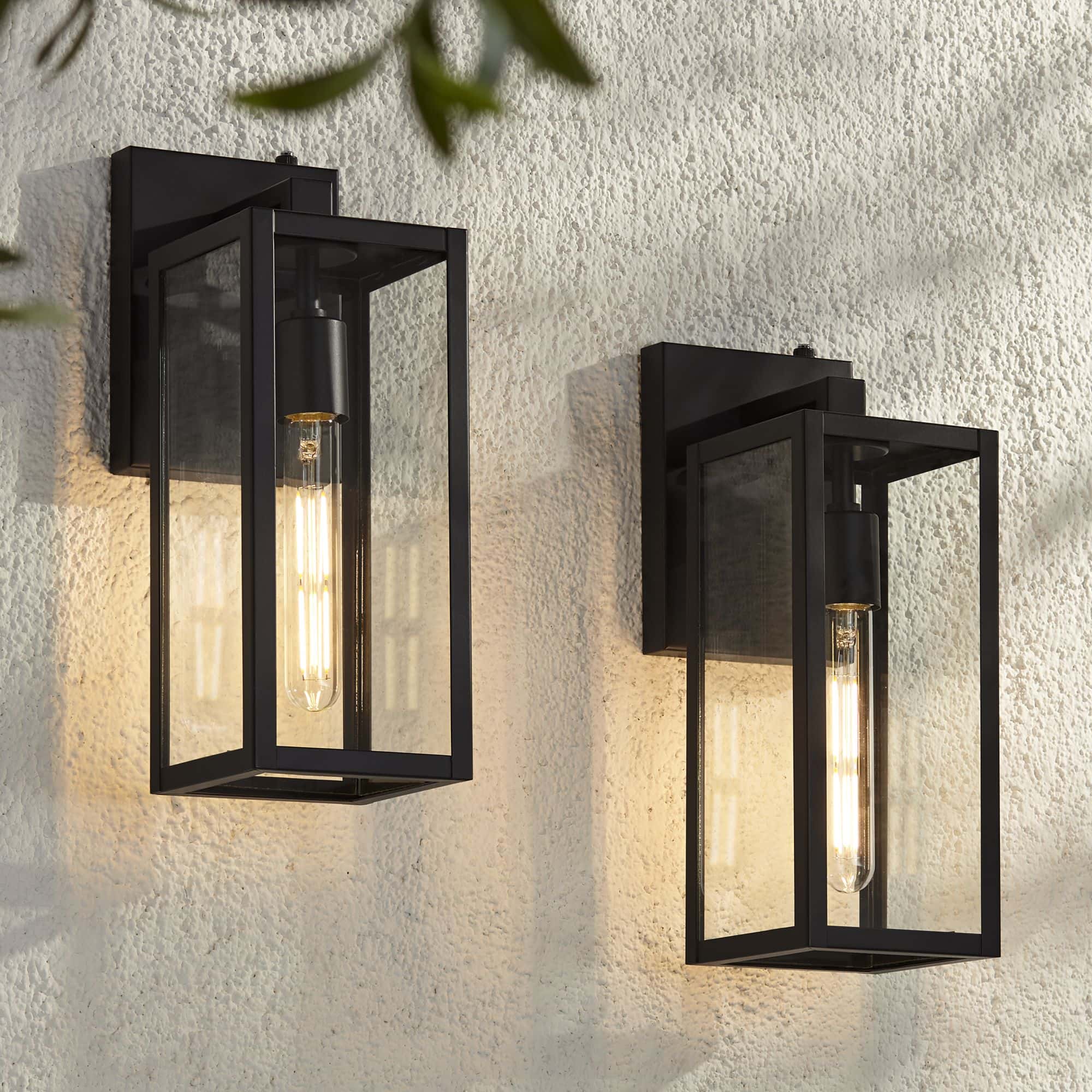 John Timberland Titan 14" Black Dusk to Dawn Outdoor Lights Set of 2