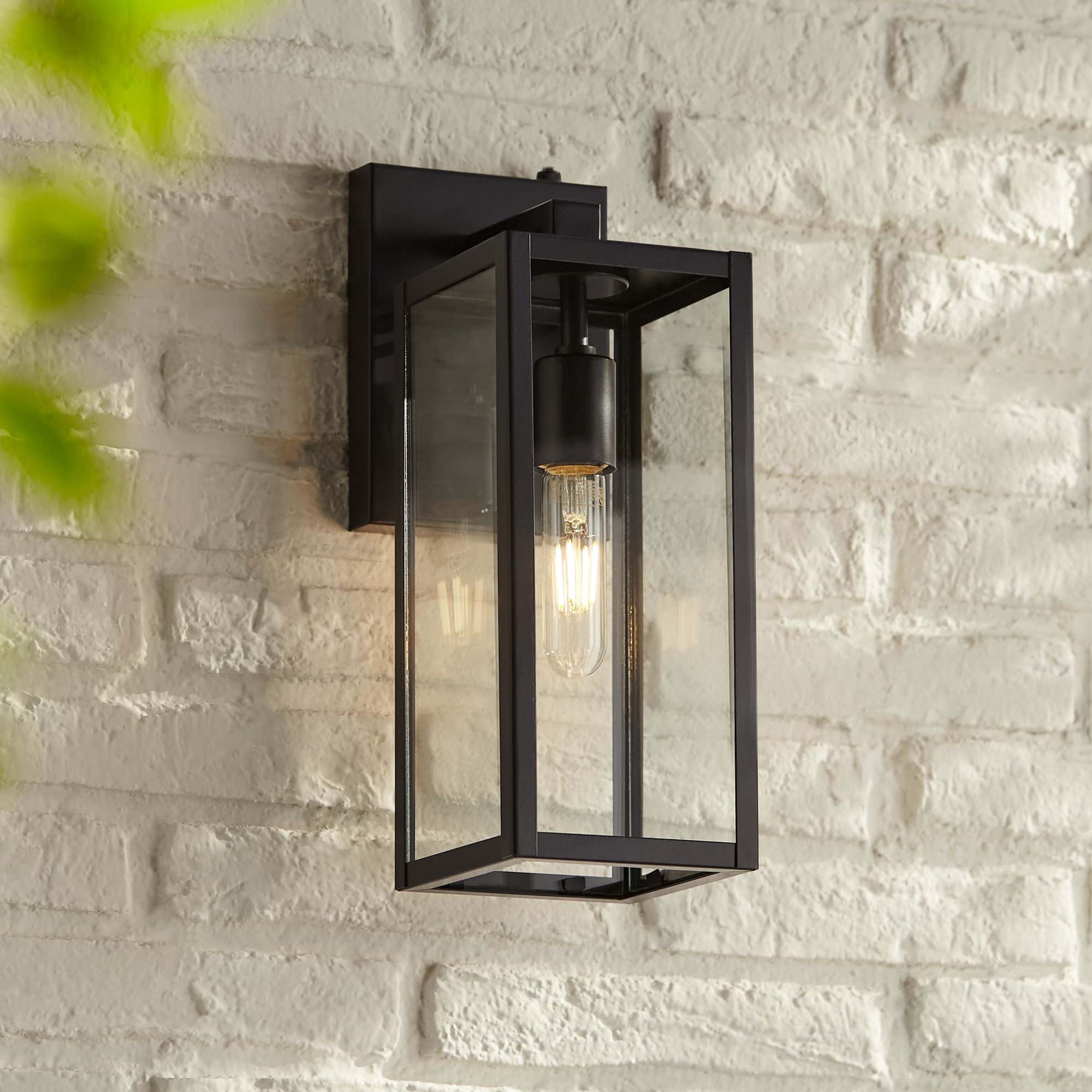 John Timberland Titan 14" Black Dusk to Dawn Outdoor Lights Set of 2