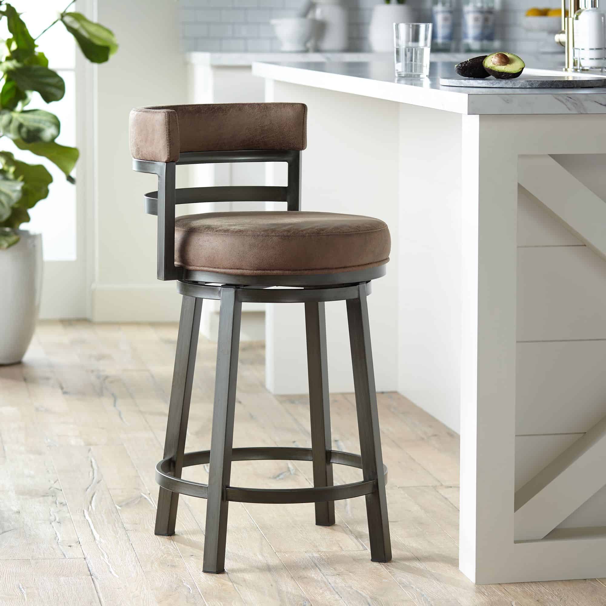 Armen Living Madrid 26 1/2" Bandero Tobacco Fabric Swivel Counter Stool