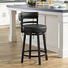 Armen Living Madrid 26 1/2" Ford Black Faux Leather Swivel Counter Stool