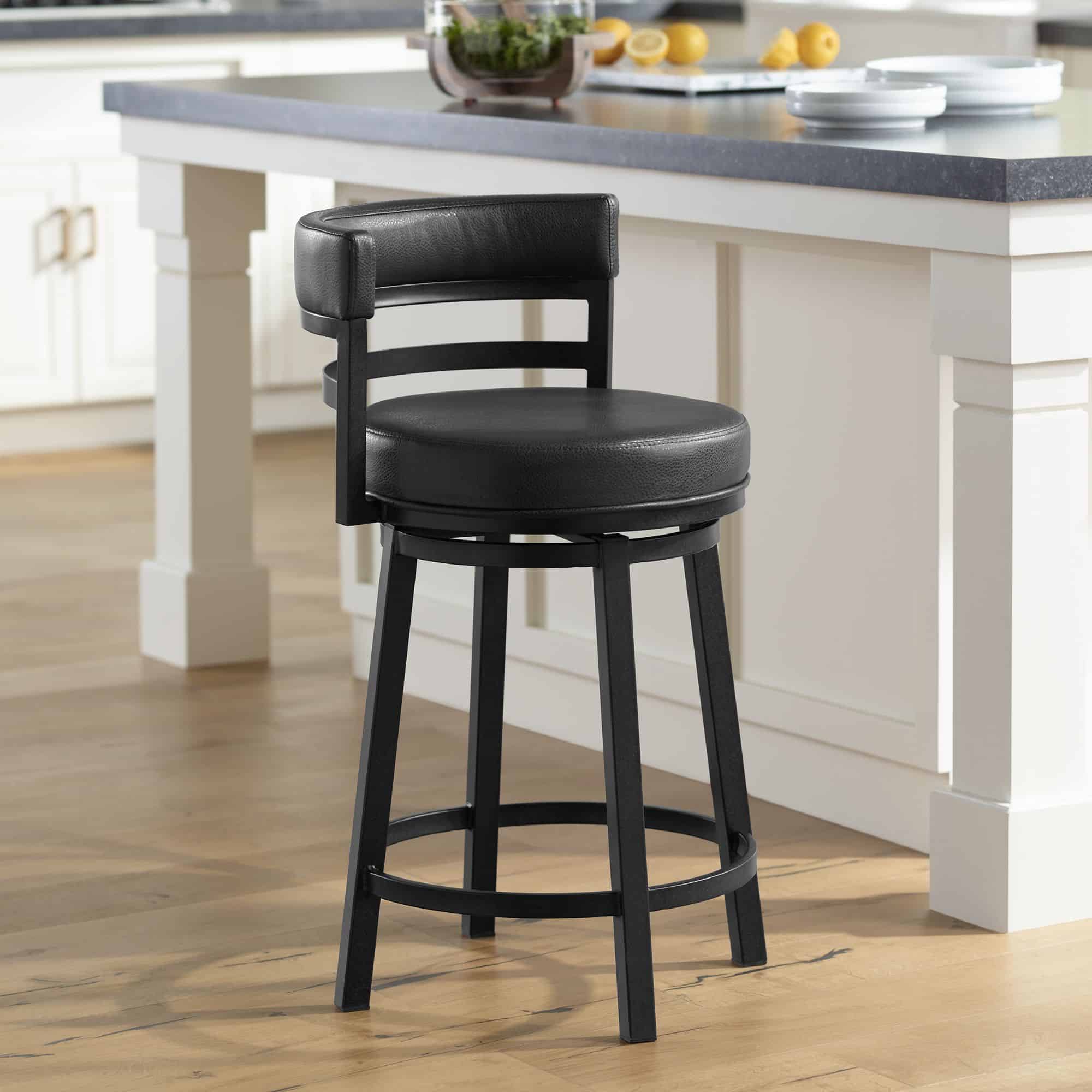 Armen Living Madrid 26 1/2" Ford Black Faux Leather Swivel Counter Stool
