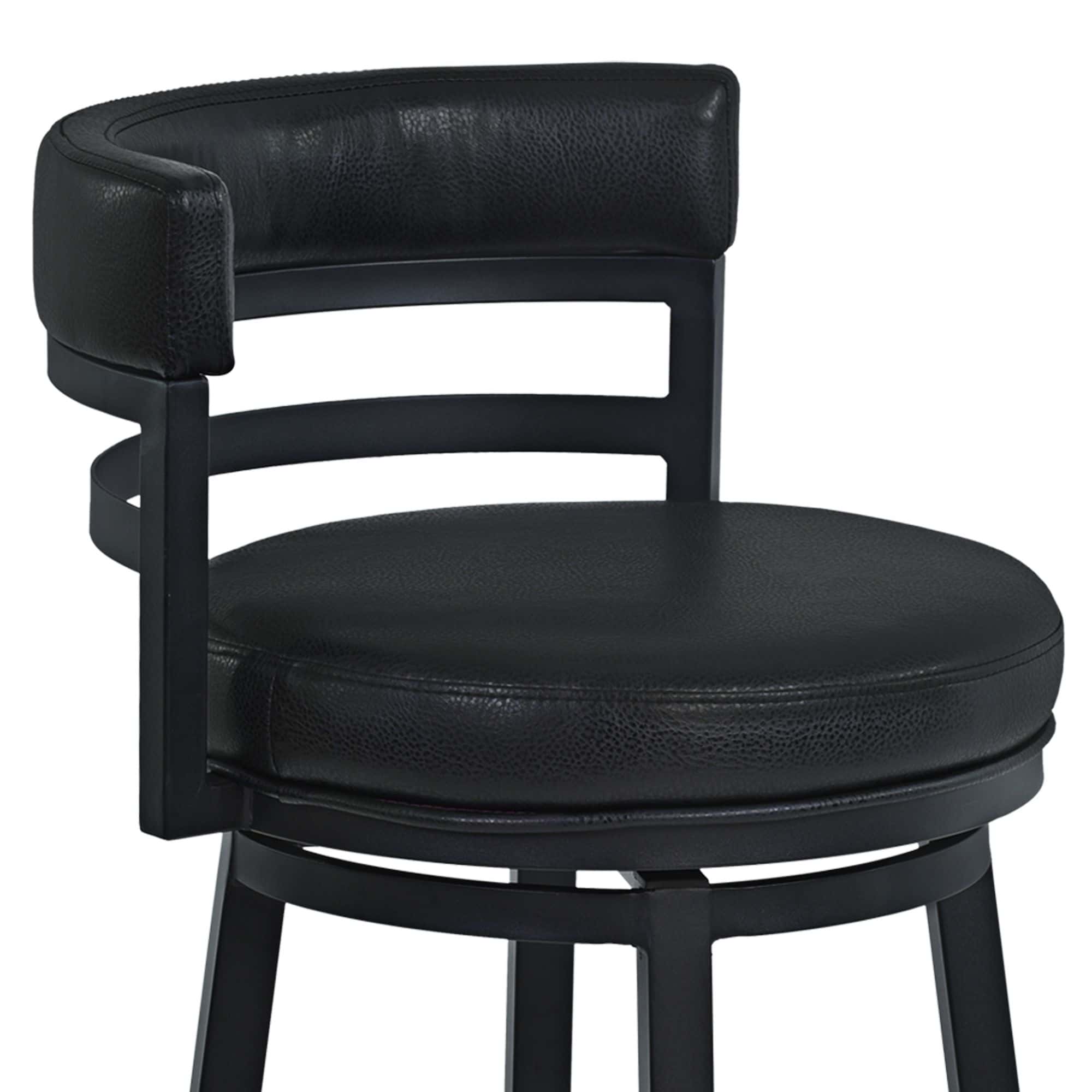 Armen Living Madrid 26 1/2" Ford Black Faux Leather Swivel Counter Stool