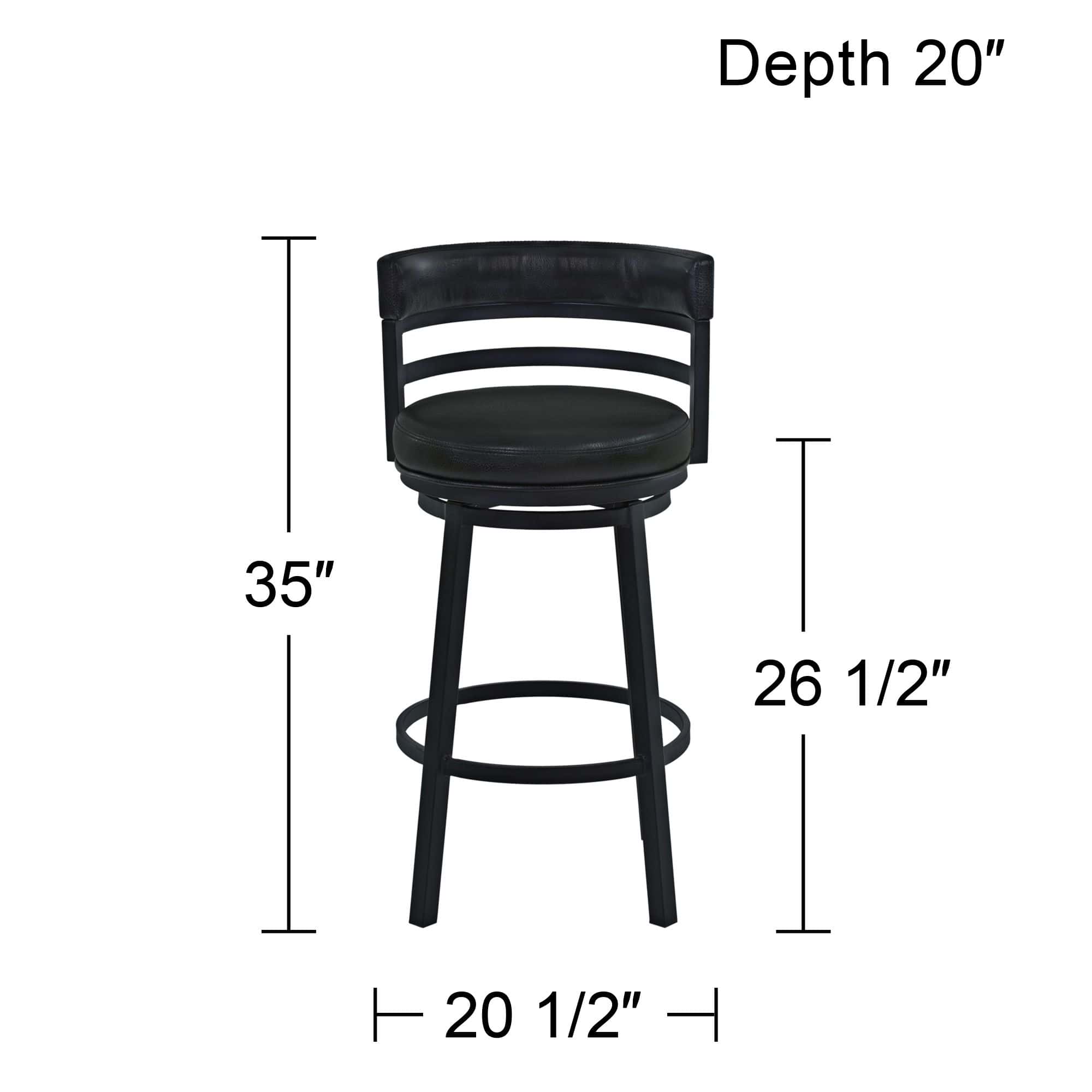 Armen Living Madrid 26 1/2" Ford Black Faux Leather Swivel Counter Stool
