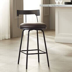 Elm Lane Maxwell Matte Black Metal and Leather Swivel Counter Stool