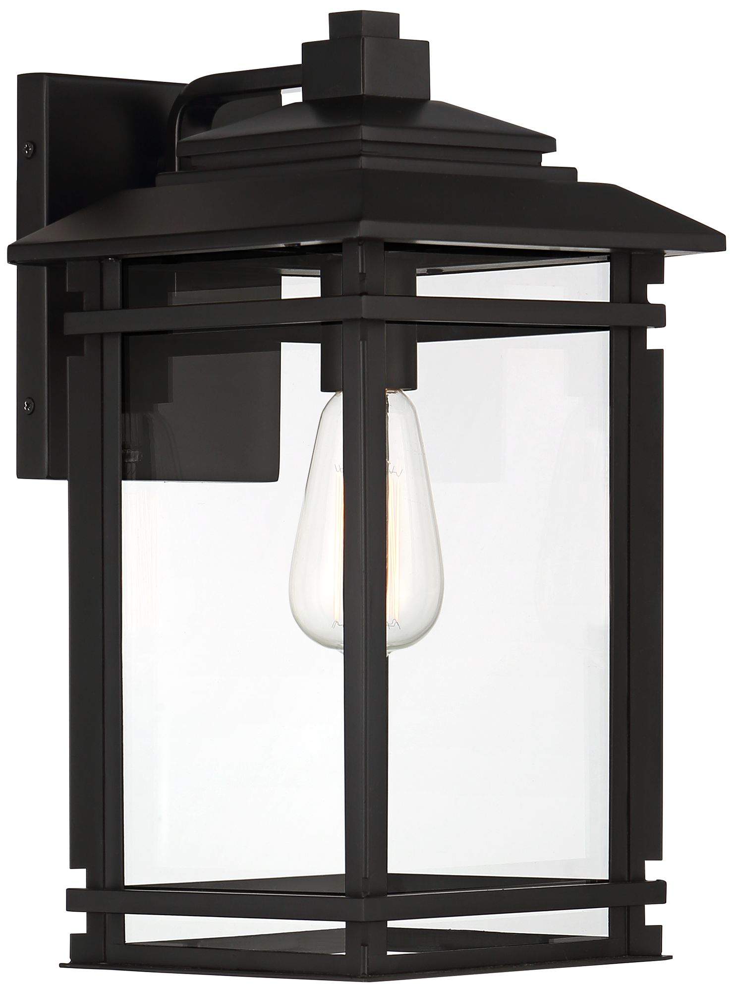 North House 16" High Matte Black and Glass Outdoor Wall Light