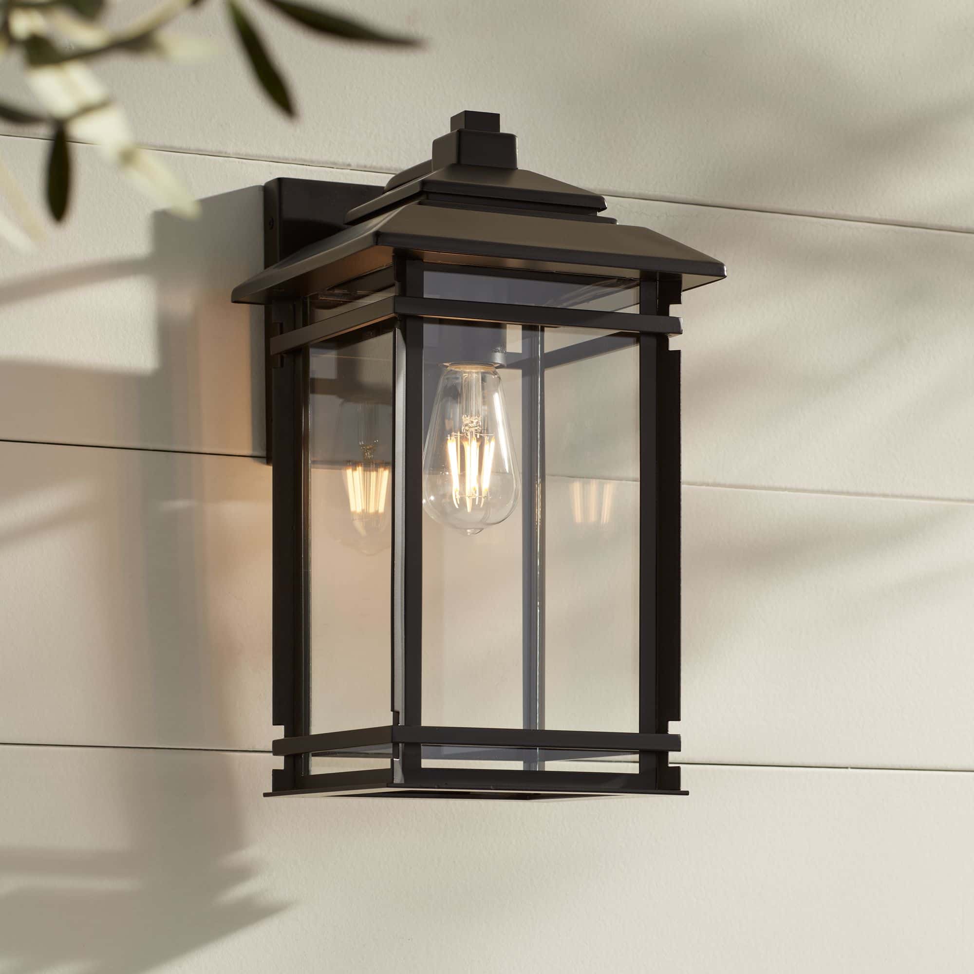 North House 16" High Matte Black and Glass Outdoor Wall Light