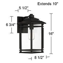 North House 16" High Matte Black and Glass Outdoor Wall Light