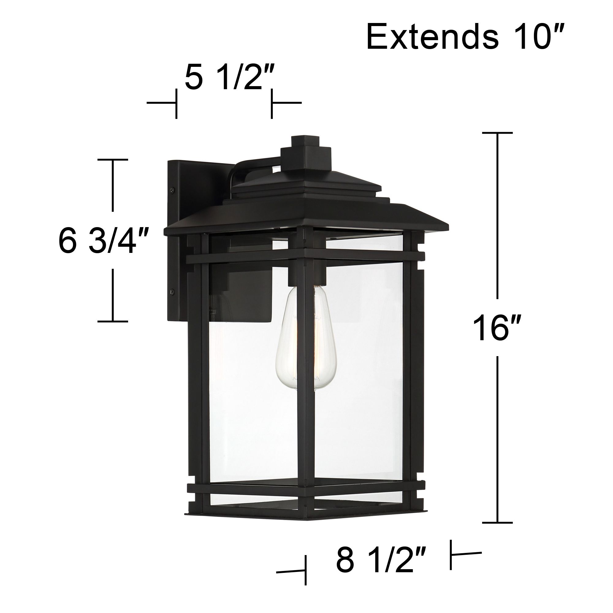 North House 16" High Matte Black and Glass Outdoor Wall Light