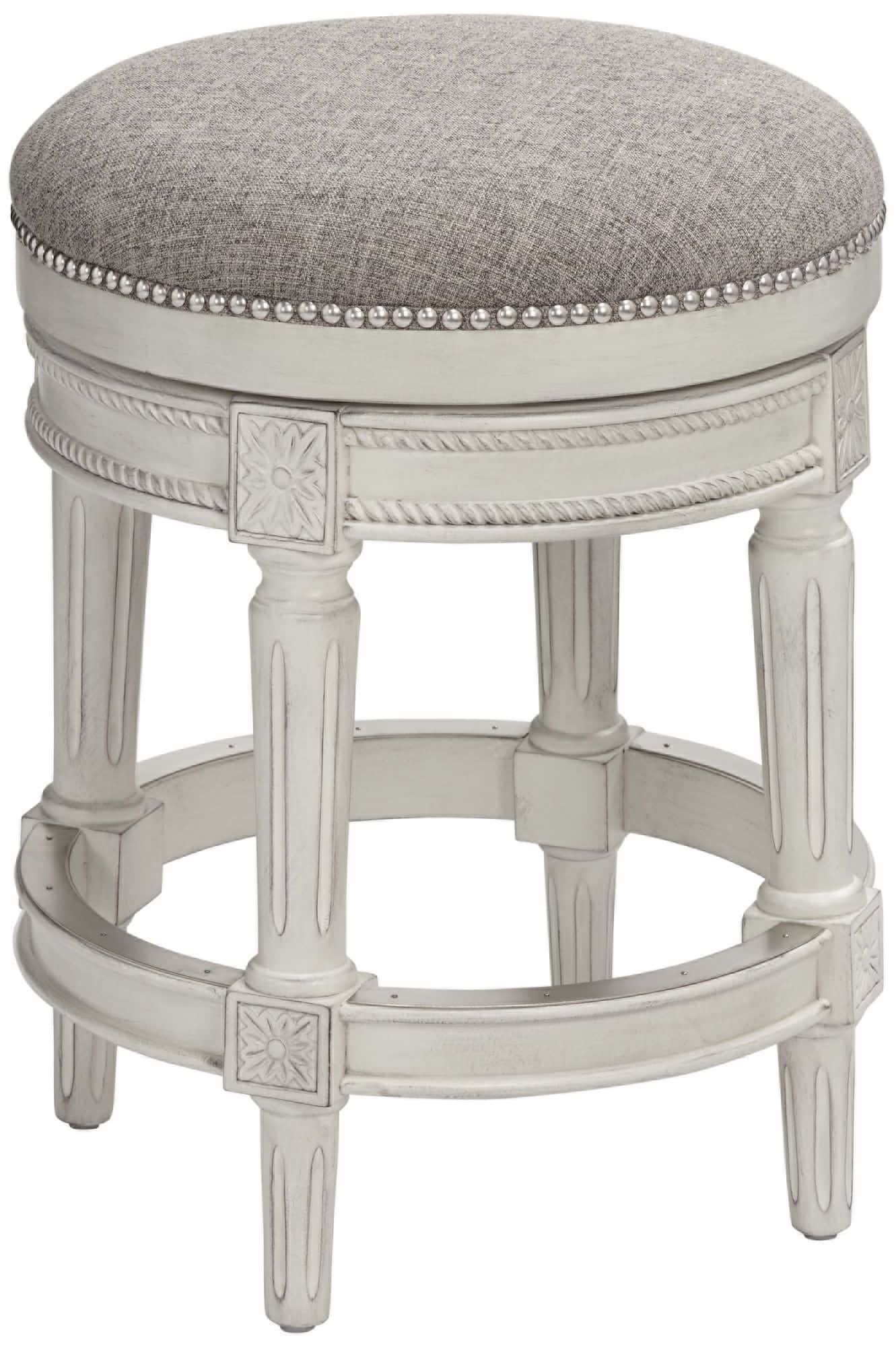 55 Downing Street Oliver 26" Pewter Fabric Vintage Gray Swivel Counter Stool