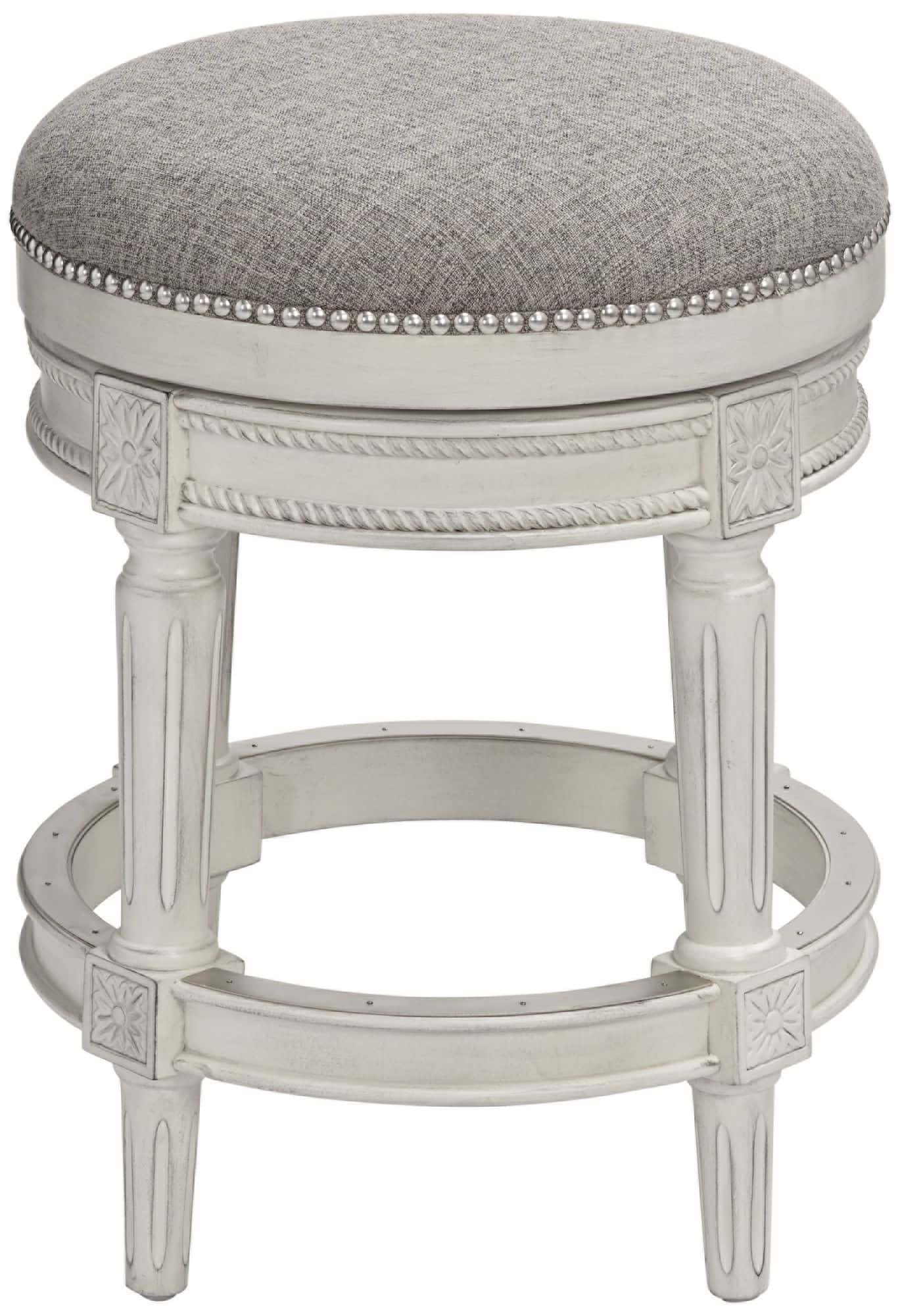 55 Downing Street Oliver 26" Pewter Fabric Vintage Gray Swivel Counter Stool