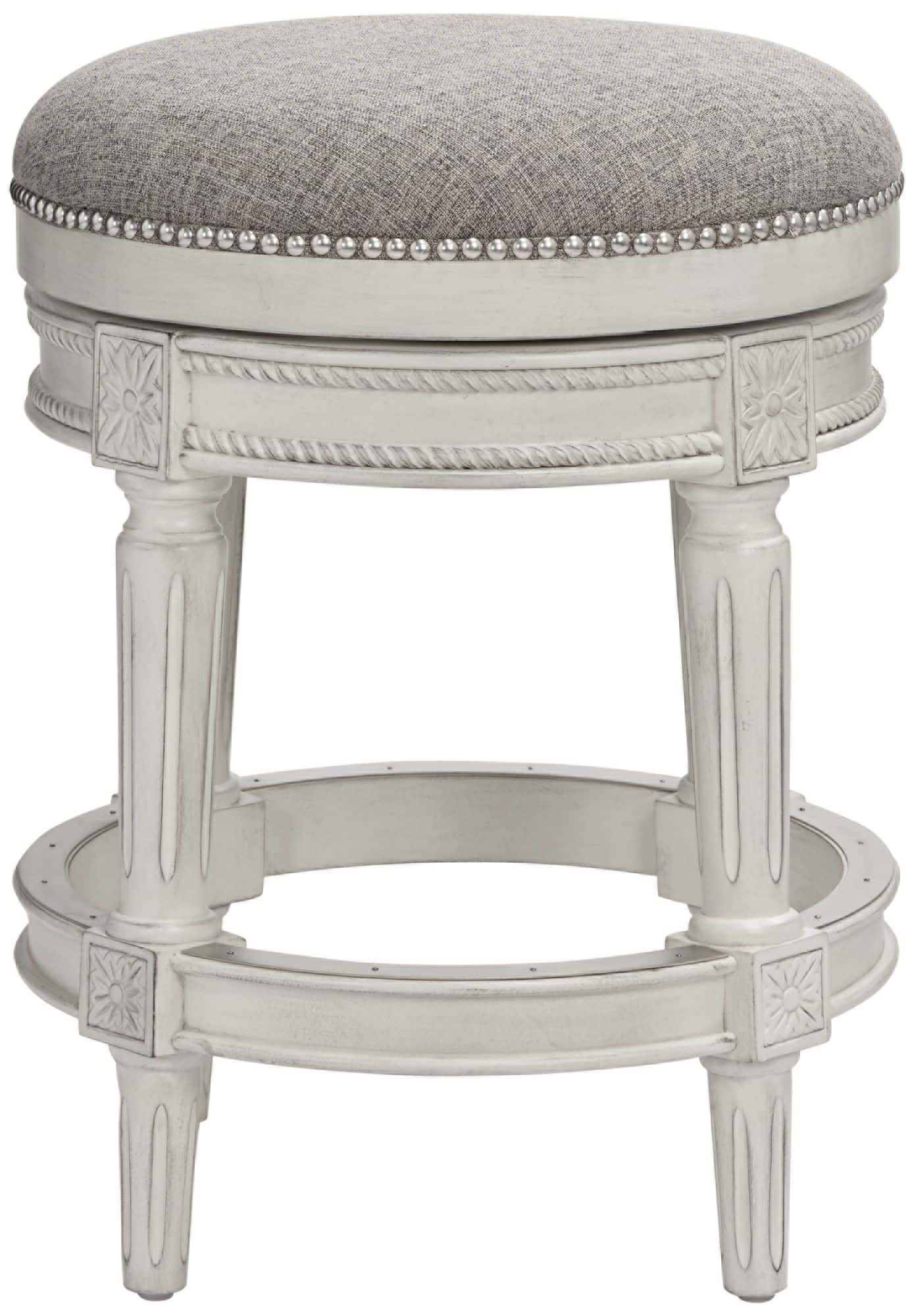 55 Downing Street Oliver 26" Pewter Fabric Vintage Gray Swivel Counter Stool
