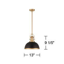 Possini Euro Design Posey 13" Wide Black and Gold Dome Pendant Light