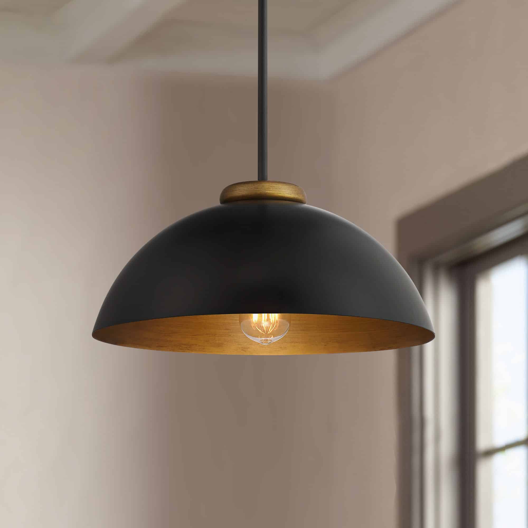 Possini Euro Janie 15 1/2" Wide Black and Gold Dome Pendant Light