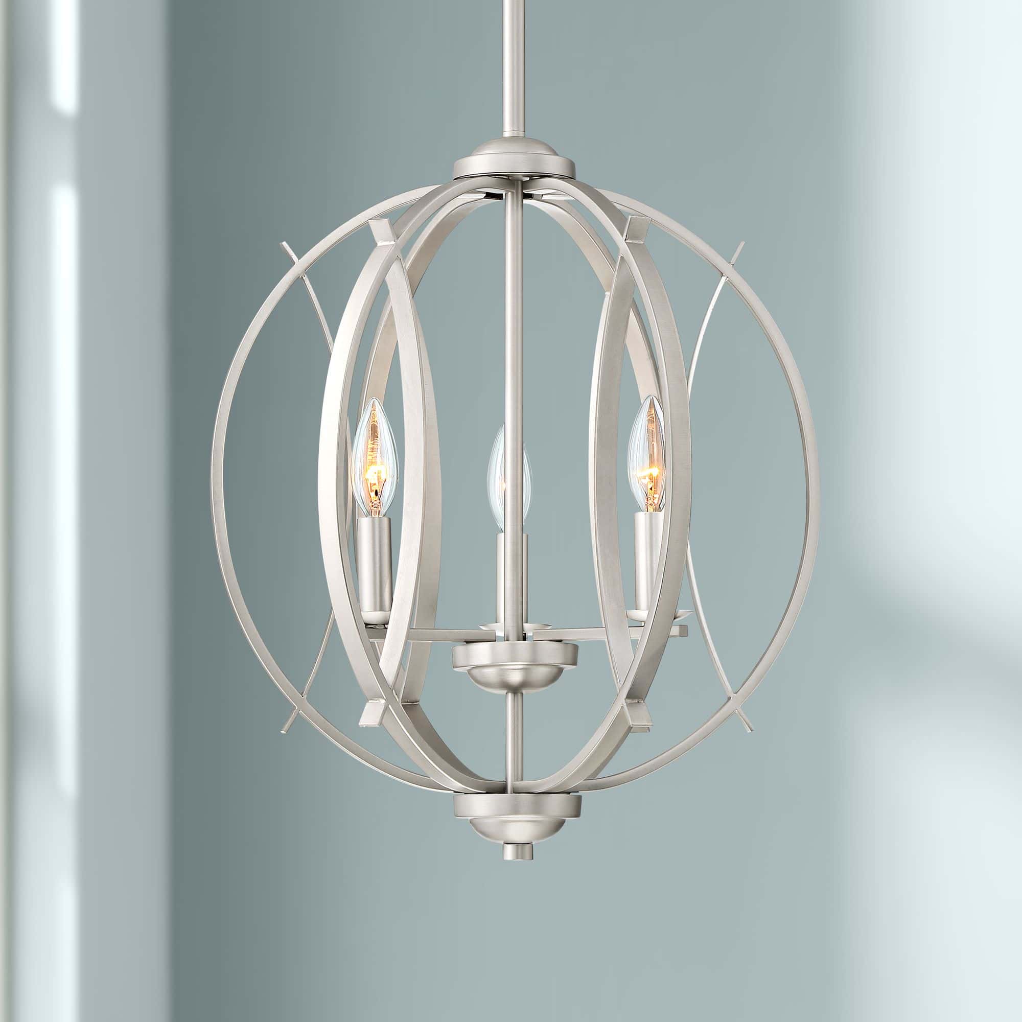 Possini Euro Spherical 16" Wide Brushed Nickel 3-Light Globe Pendant