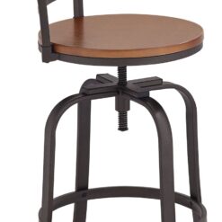 Kensington Hill Rookery Hammered Bronze and Wood Adjustable Swivel Bar Stool