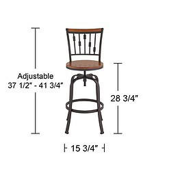 Kensington Hill Rookery Hammered Bronze and Wood Adjustable Swivel Bar Stool