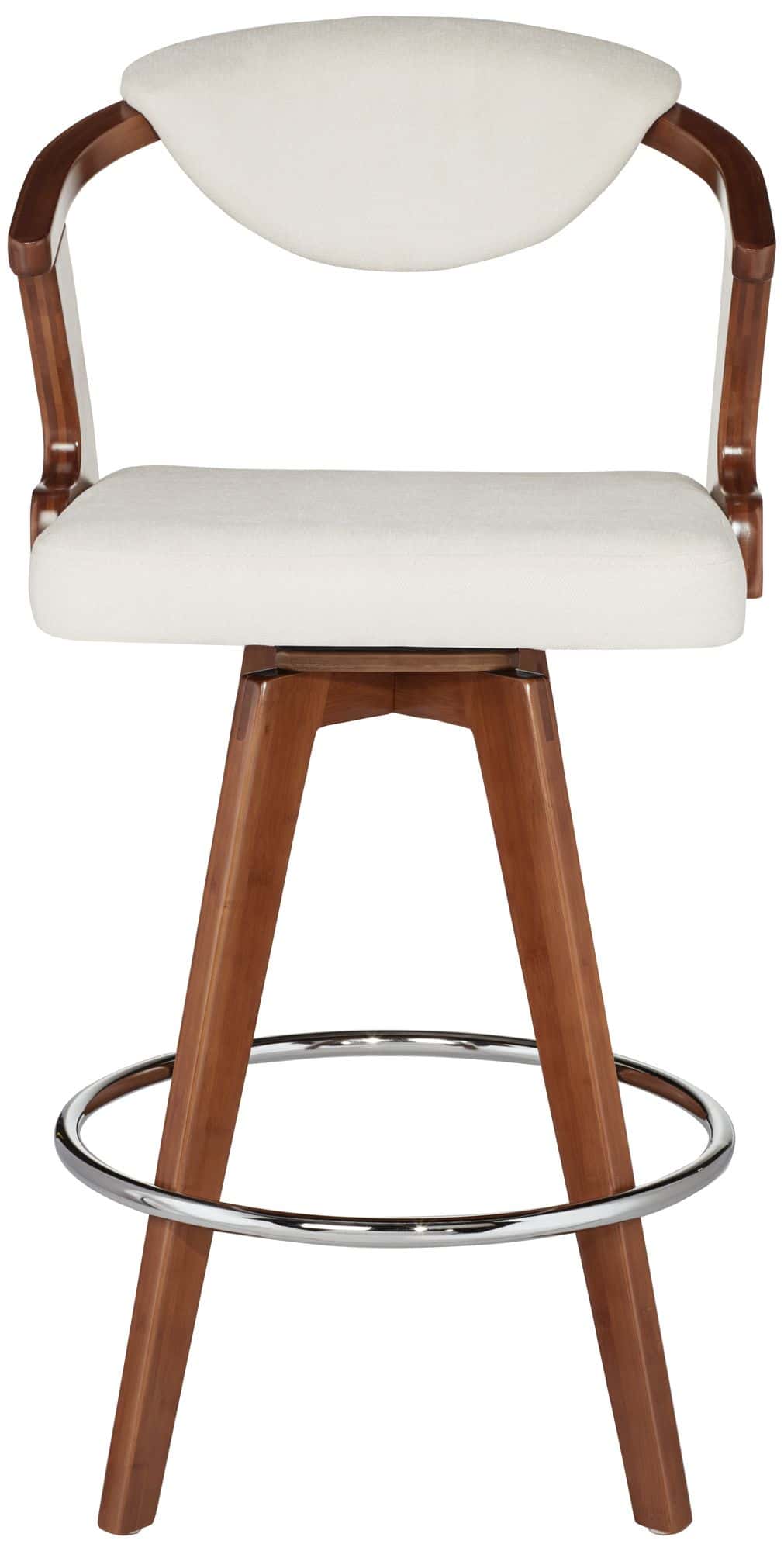 55 Downing Street Rossa 26 1/2" High Ivory Fabric and Walnut Modern Swivel Counter Stool