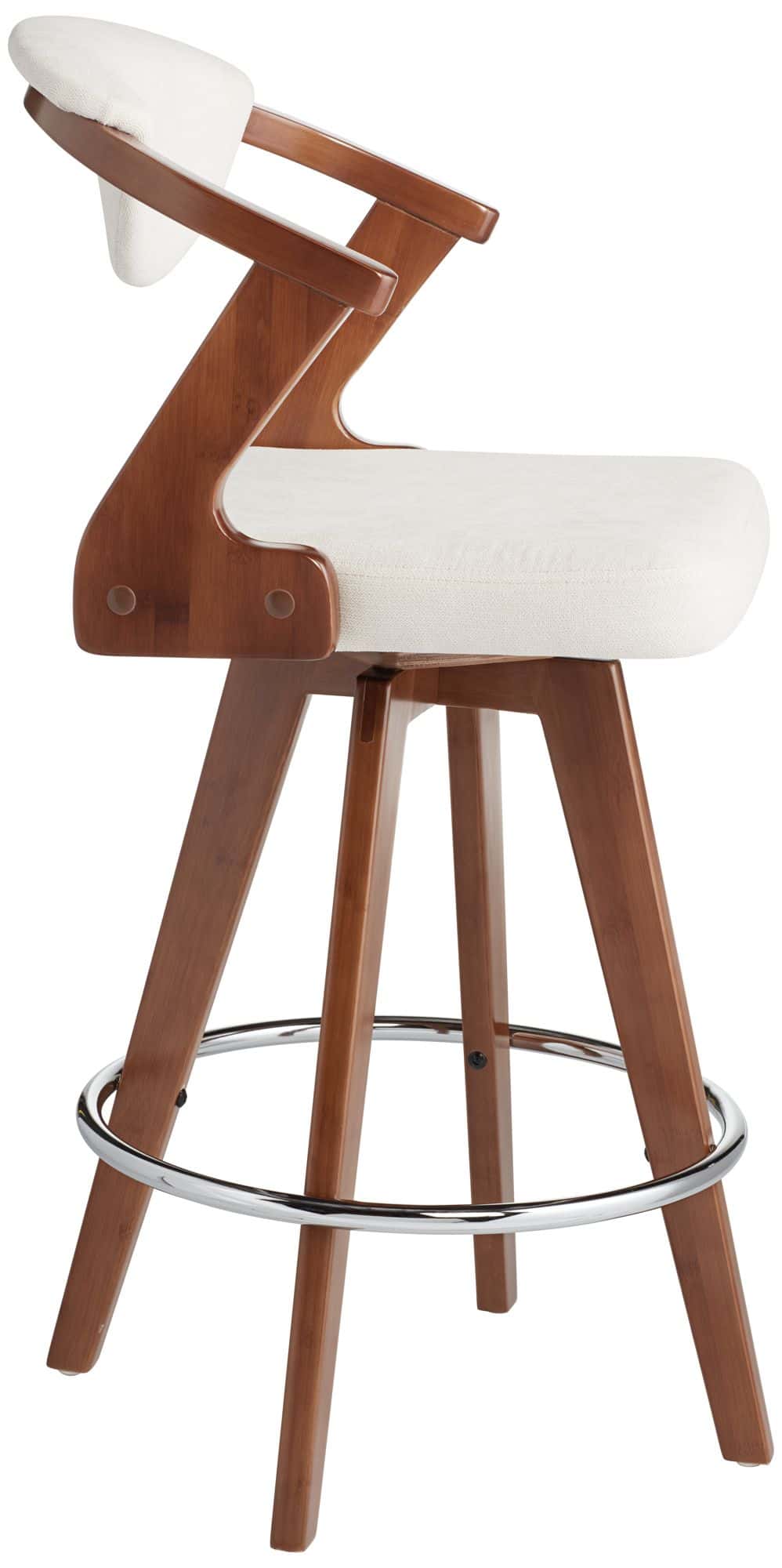 55 Downing Street Rossa 26 1/2" High Ivory Fabric and Walnut Modern Swivel Counter Stool